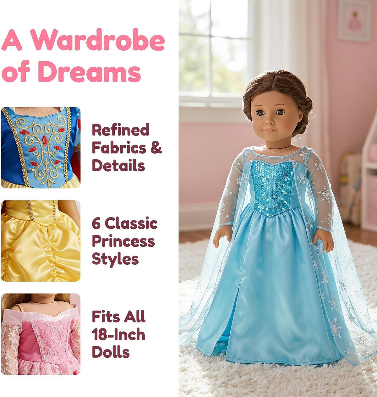 American 18 inch Doll Clothes Accessories 6Sets Different Princess - image 4