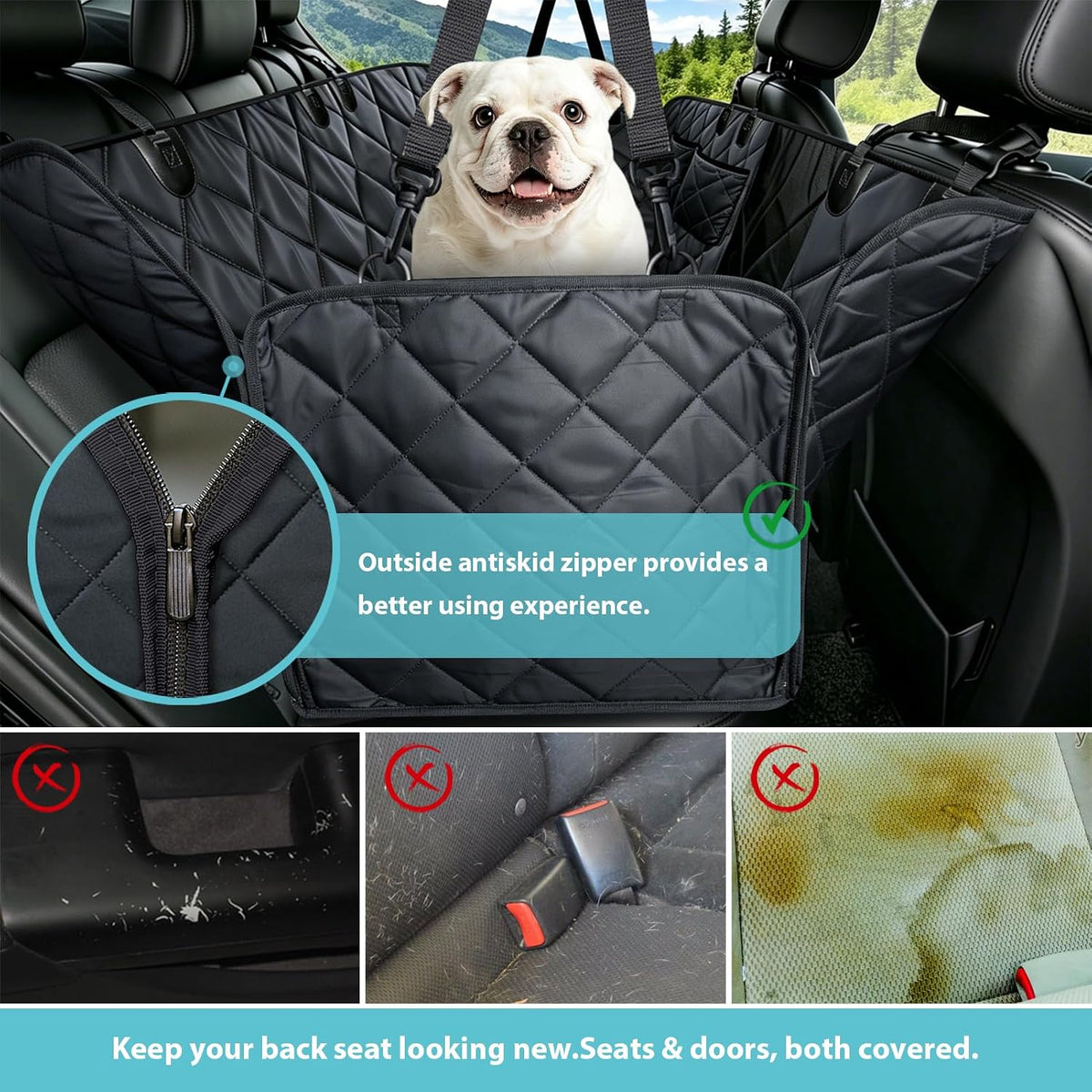 Dog Car Seat Cover for Back Seat with Safety Belt Universal Fit – Essentials for Dogs - Black / Standard - image 3
