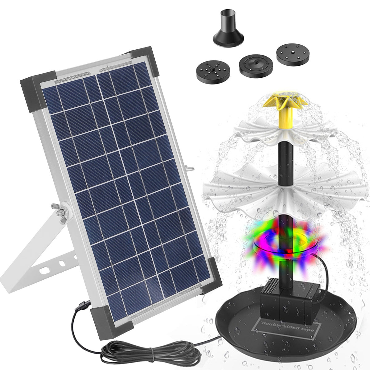1Pc 3Tier Solar Bird Bath Fountain Solar Powered Water Fountain Waterfall Feature With Colorful Light 3 Nozzles 6W Solar