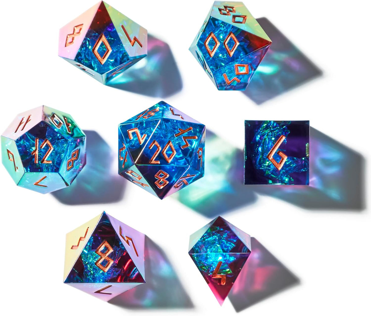 HEIMDALLR liquid core DND dice set in Fenrir's Shadow with glowing LED display box - view 15