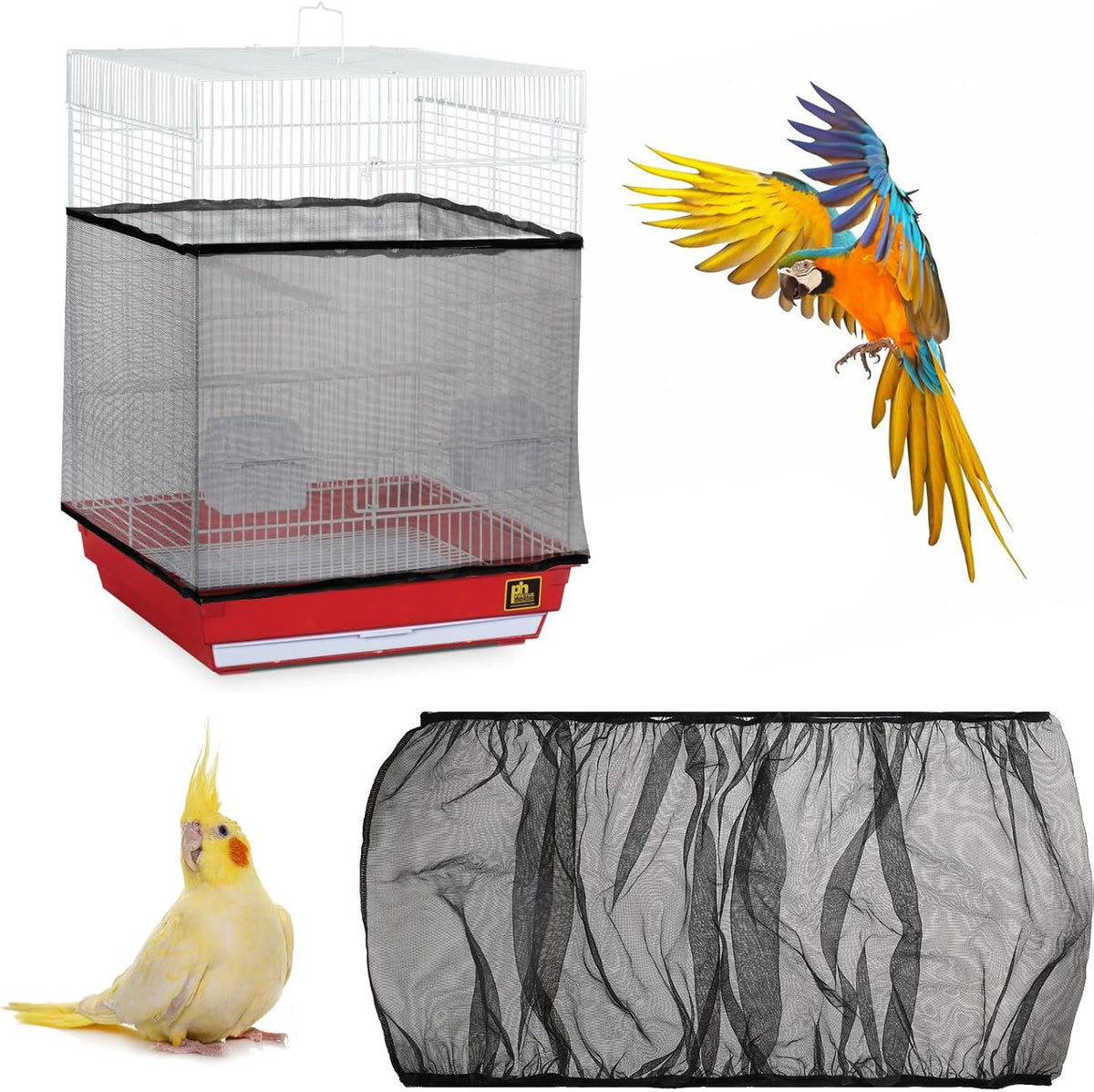 Trinkrittey Bird Cage Seed Catcher White Bird Cage Net Cover - Black