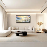 Large Beach Daisy Wall Art, Framed Coastal Beach Wall Decor for Living Room, Oversized Sunrise Canvas Painting Seascape Pictures Home Decoration for Living Room Bedroom Office 60"x30"