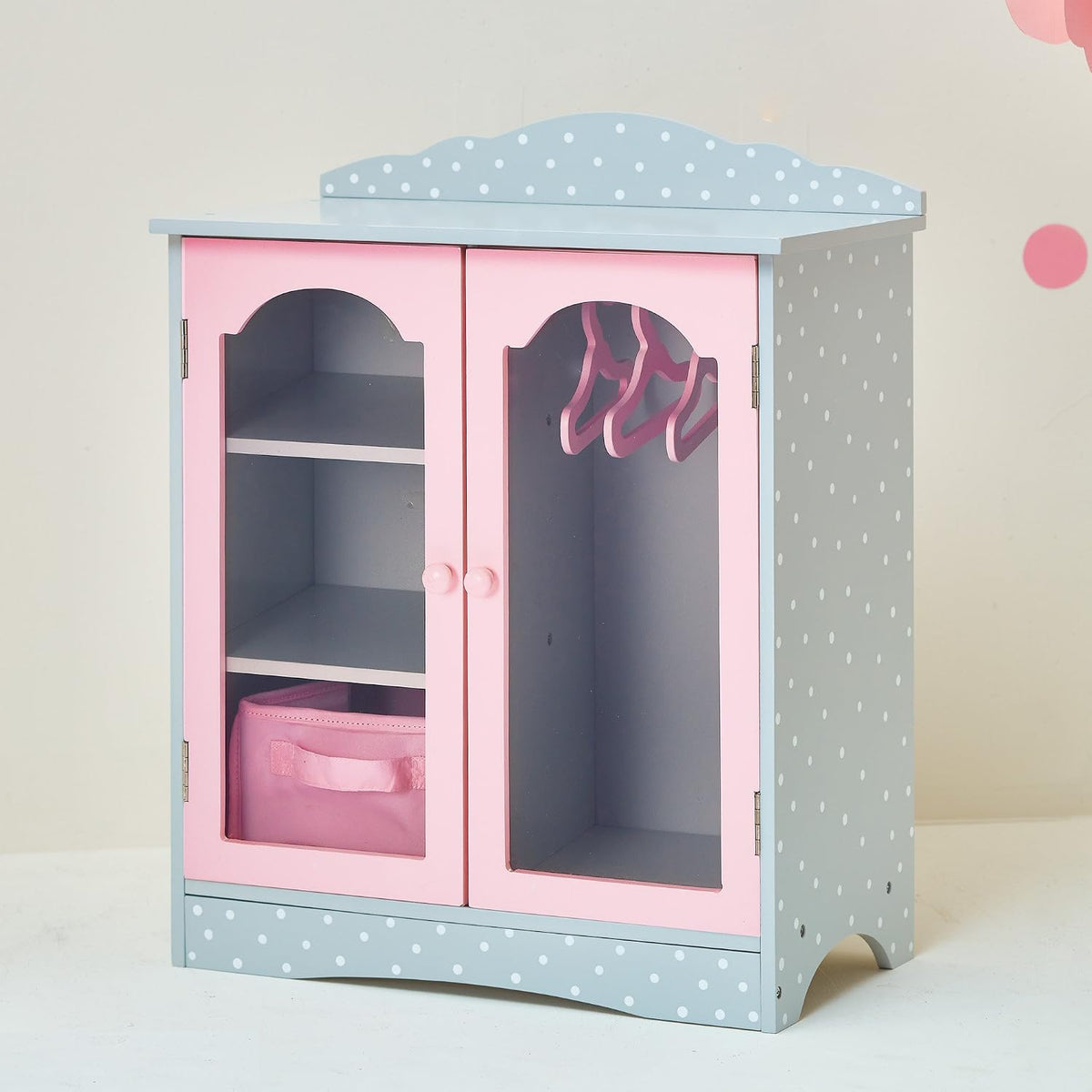 Olivia's Little World Twinkle Stars purple 18 inch doll closet with hangers, shelves and canvas bin - view 2