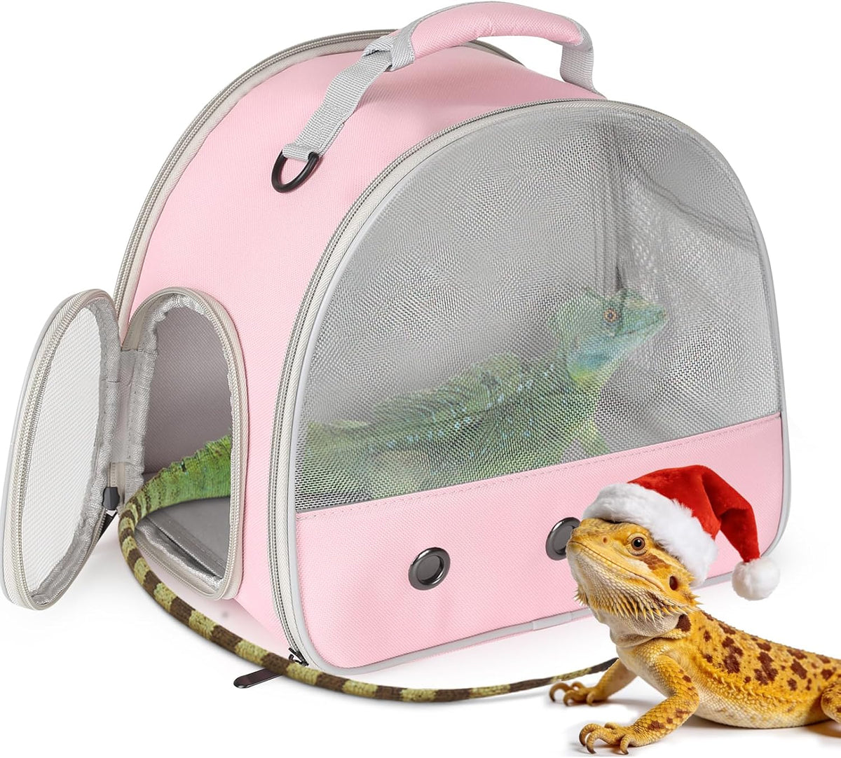 Bearded Dragon Travel Carrier, Lizards Carrier - Pink / Mesh Carrier