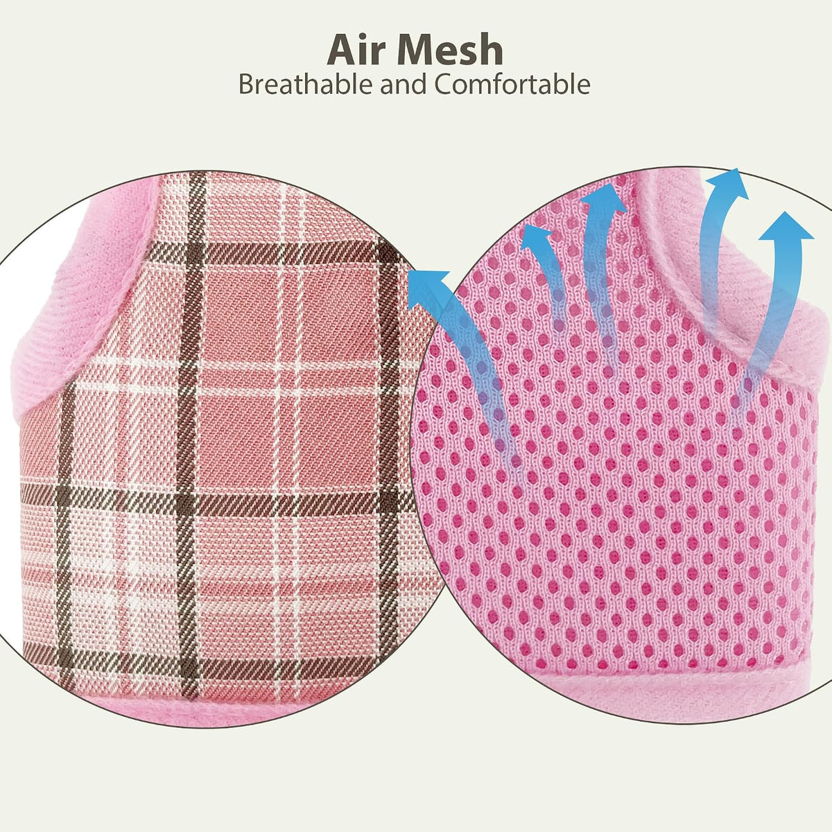 Plaid Breathable Rabbit Harness and Leash Set Escape Proof - Pink / L - image 2