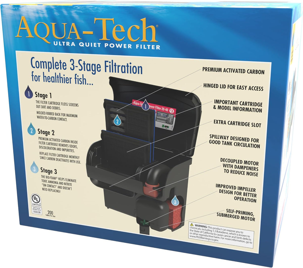 Aqua-Tech Ultra Quiet Power Filter For Aquariums - New - 20 to 40 Gallon - image 3