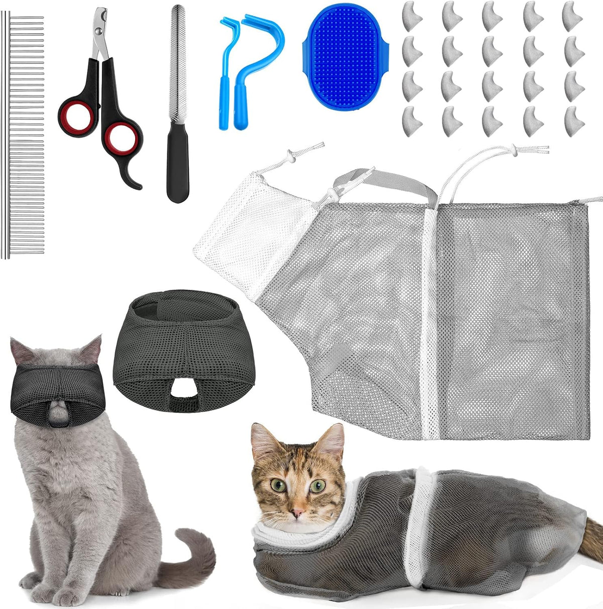 9 Pcs Cat Bathing Bag Set Cat Shower Bag - Blue, Gray