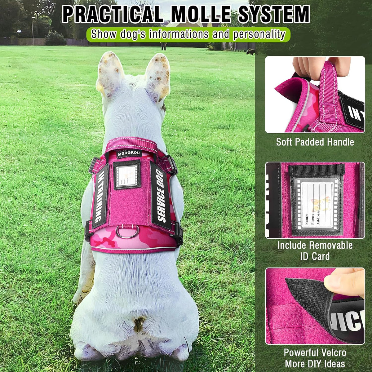 Tactical Dog Harness and Leash Set with 10 Patches for Large Dogs – Essentials for Dogs - Medium / Camo Pink - image 2