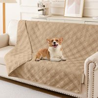 Waterproof Dog Bed Blanket - Camel+camel / Plaid / 52x82 Inch