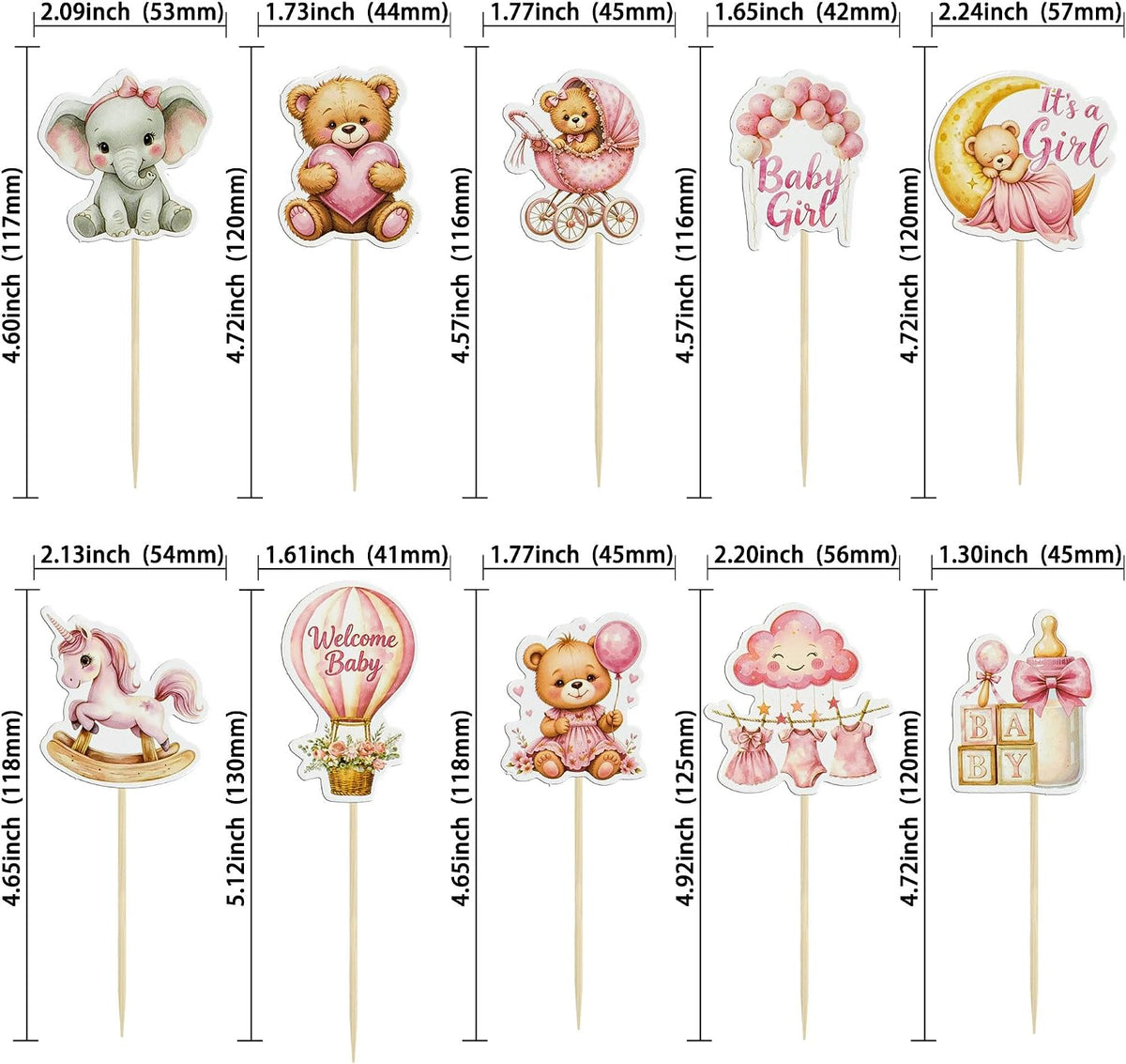 Gyufise 36Pcs Baby Shower Bear Cupcake Toppers Moon Baby Bear Baby - Pink White - image 2
