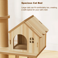 Floor to Ceiling Cat Tree, Cat Tower with Scratching Post, Adjustable Height(98-110 Inch), Large Wood Condo Cave Bed and
