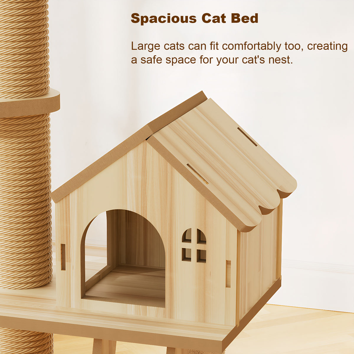 Floor to Ceiling Cat Tree, Cat Tower with Scratching Post, Adjustable Height(98-110 Inch), Large Wood Condo Cave Bed and