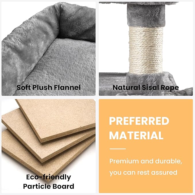 SHA CERLIN 68 Inches Multi-Level Large Cat Tree for Large Kitties/Big Cat Tower with Condo/Cozy Plush ‌Pussycat Perches/Sisal Scratching Posts and Hammocks/Activity Center/Grey
