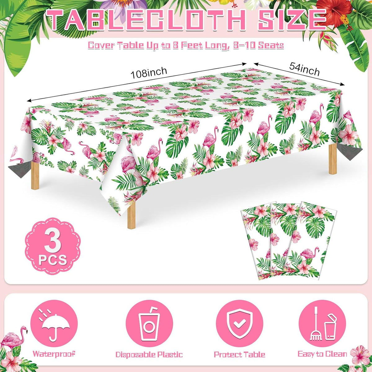NatNarr 3 Pack Wood Grain Plastic Tablecloths - Hawaiian Luau - image 2