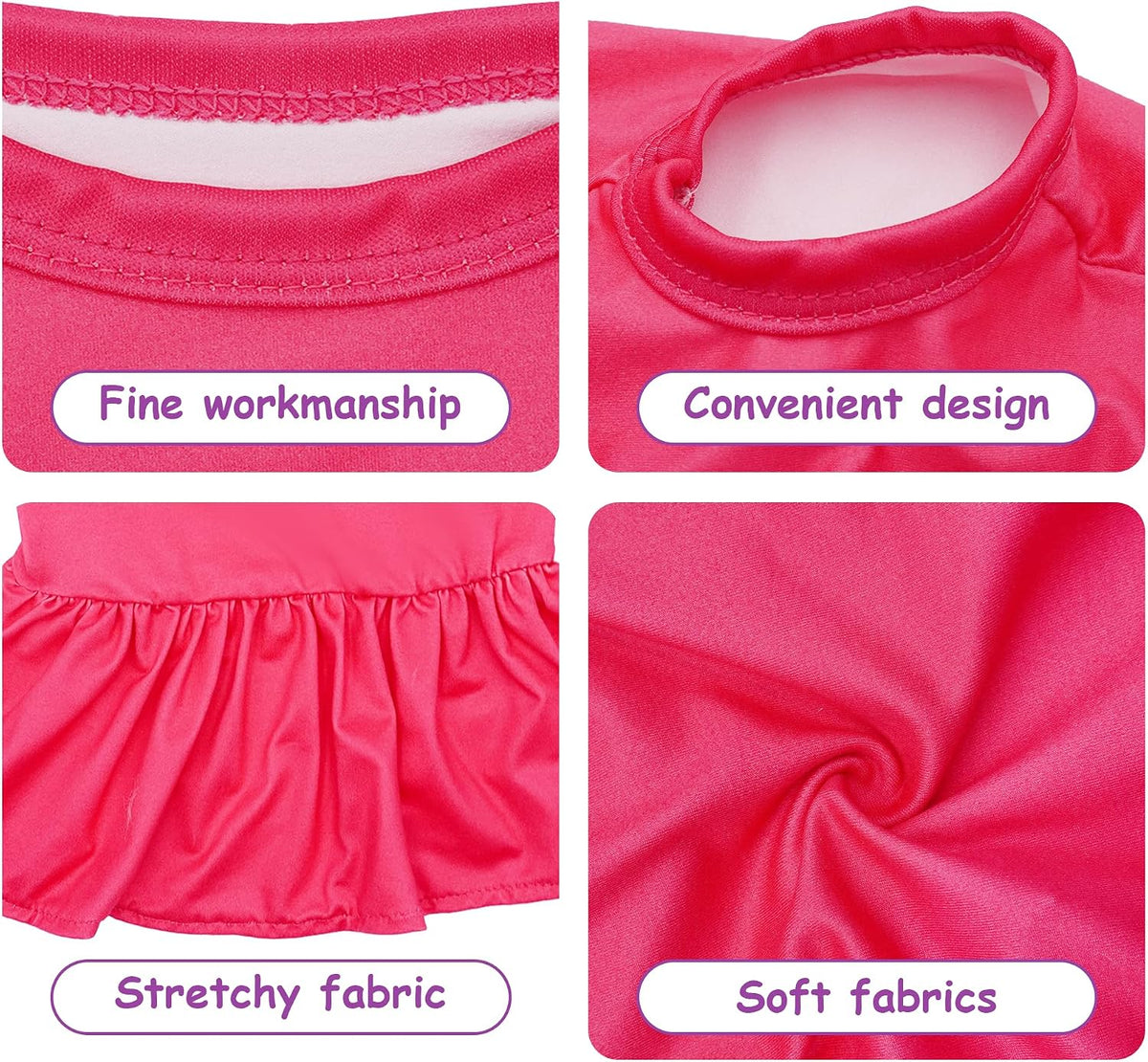 4 pack of solid color sleeveless dog dresses in purple, pink, watermelon red and carmine - view 4