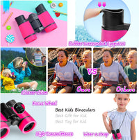 Kids Binoculars Ages 3-12 with Compass & Whistle – Fun for Kids & Family - Pink - image 4