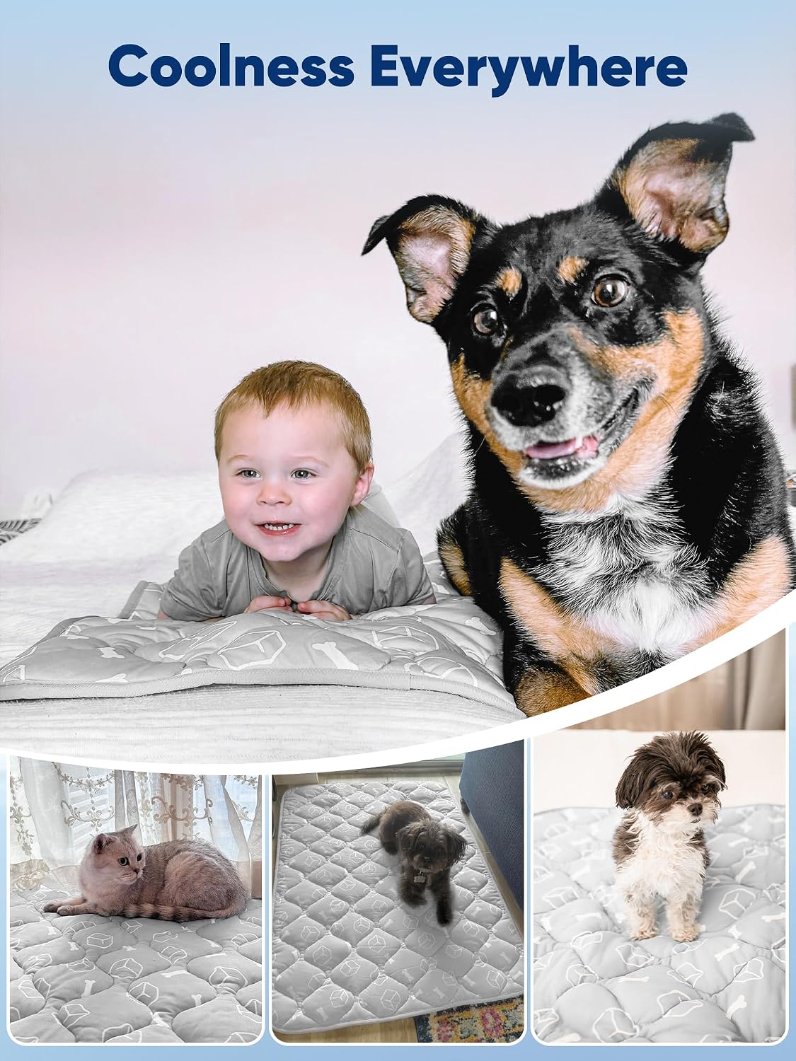 Dog Cooling Mat 2.0, Ocean Blue - Large / Grey - image 3