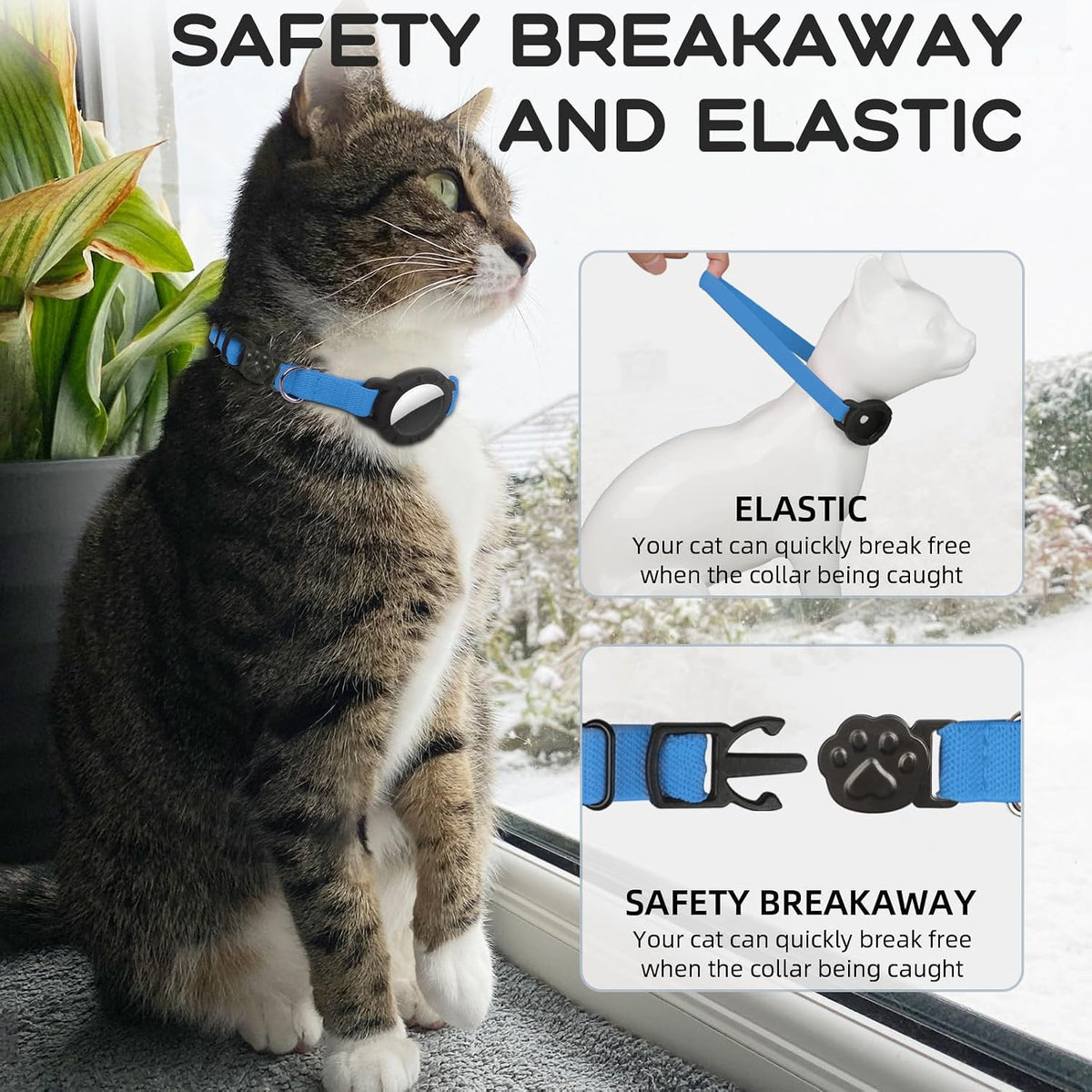 AirTag Cat Collars, Stretchy Collar with Air Tag Holder and Bell – Essentials for Cats - Dark Blue - image 4