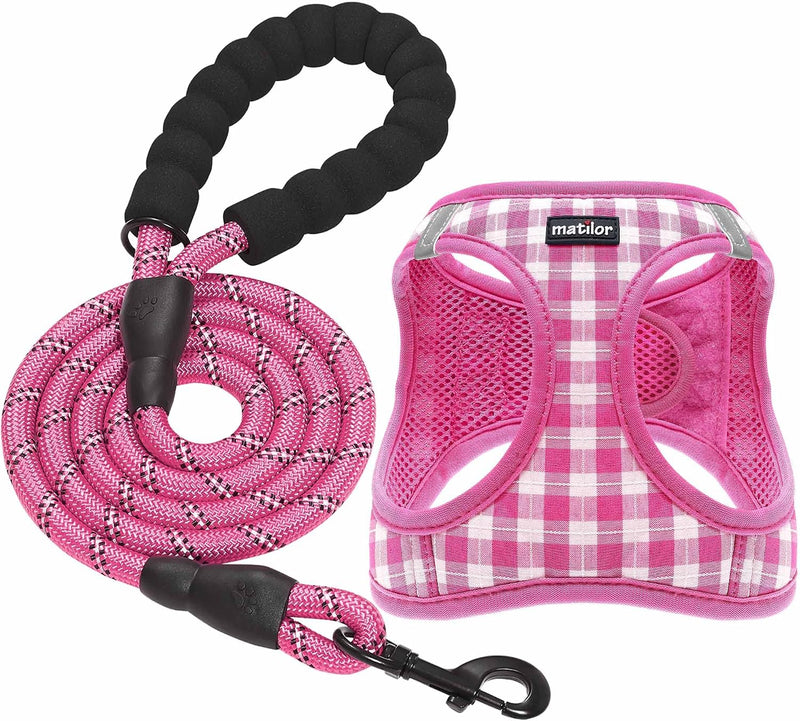 Dog Harness Step-in Breathable Puppy Cat Vest - Pink Checkered / Large (Chest 17''-20'', Weight 14-19 lb)