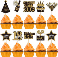 36PCS Happy 80th Birthday Cupcake Toppers Double Sided Black Gold - Straight Outta / 18th