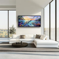 Framed Large Sea Turtle Wall Art for Living Room, Oversized Ocean Turtle Wall Decor Seascape Underwater Marine Life Canvas Painting Home Decoration for Living Room Bedroom Office 60"x30"