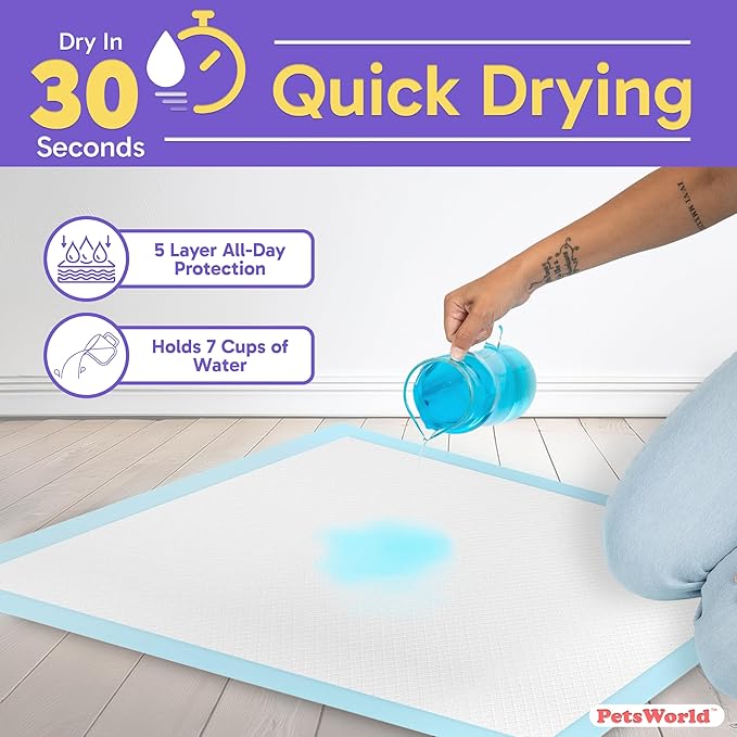 PETSWORLD Giant Dog Potty Pads, Odor-Eliminating, 36" x 36", Ultra Absorbent 5-Layer Leak-Proof Training Pads for Dogs & Cats (36x36, 200 Count)