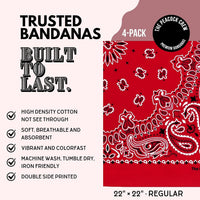Premium Soft Cotton Bandanas Pack for Men and Women Paisley 22 x 22 - Pack of 4 Original Red - image 2