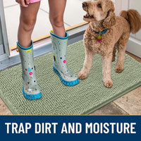 Smiry Dog Door Mat for Muddy Paws 30x20, Absorbs Moisture and Dirt Doormat, Non-Slip Washable Quick Dry Chenille Front Door Mat Indoor Entrance, Entryway Carpet for Inside Floor, Sage Green