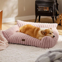 Bedsure Cute Dog Couch for Pets - Fluffy Dog Sofa with Premium Soft Corduroy Fleece, Pet Couch Bed with Washable Cover, Supportive Pet Sofa Bed for Medium Large Dogs, 36inch, Blush Pink
