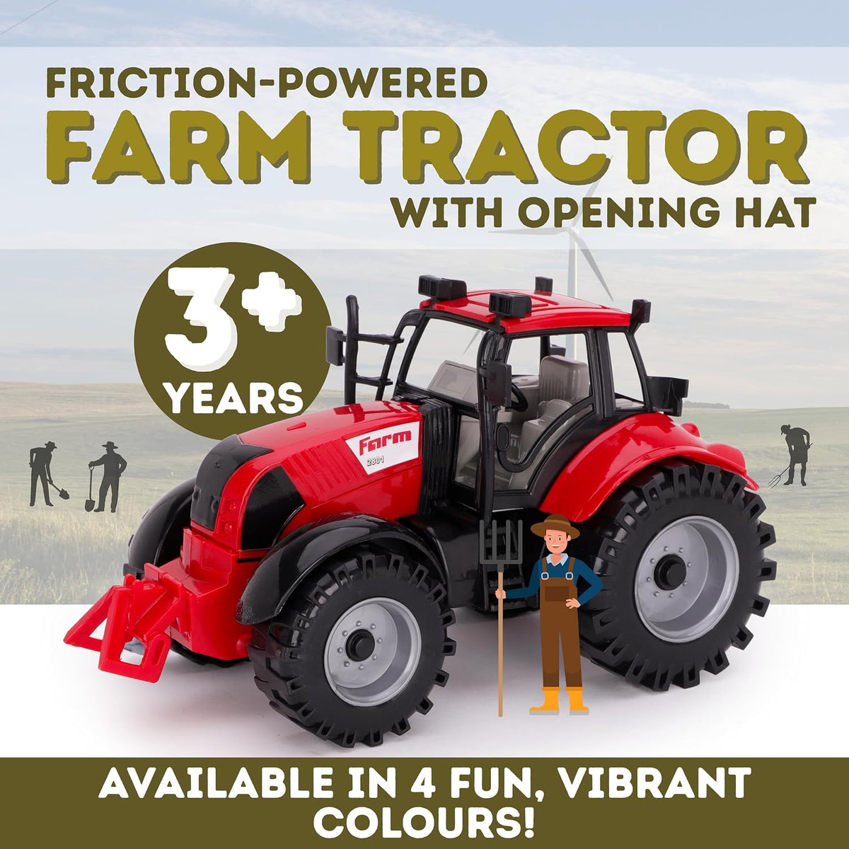 ToylandⓇ Friction Powered Farm Tractor with Opening Bonnet - Red - image 2