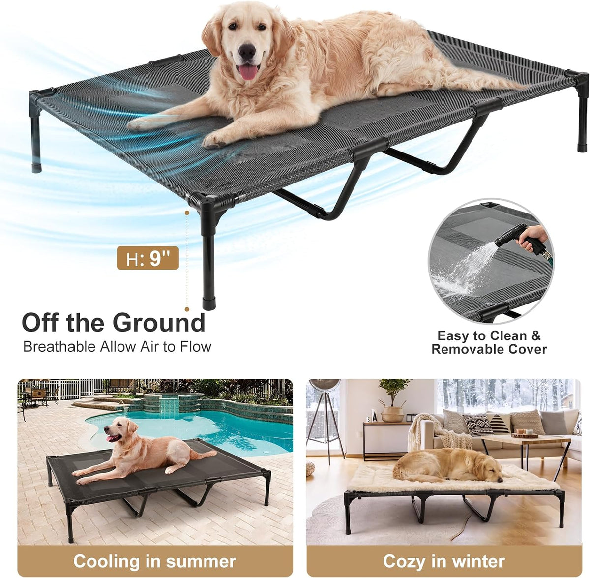 petizer XL Elevated Dog Beds for Large Dogs 48x36x9'' - 48"L x 36"W x 9"H / Blue - image 3