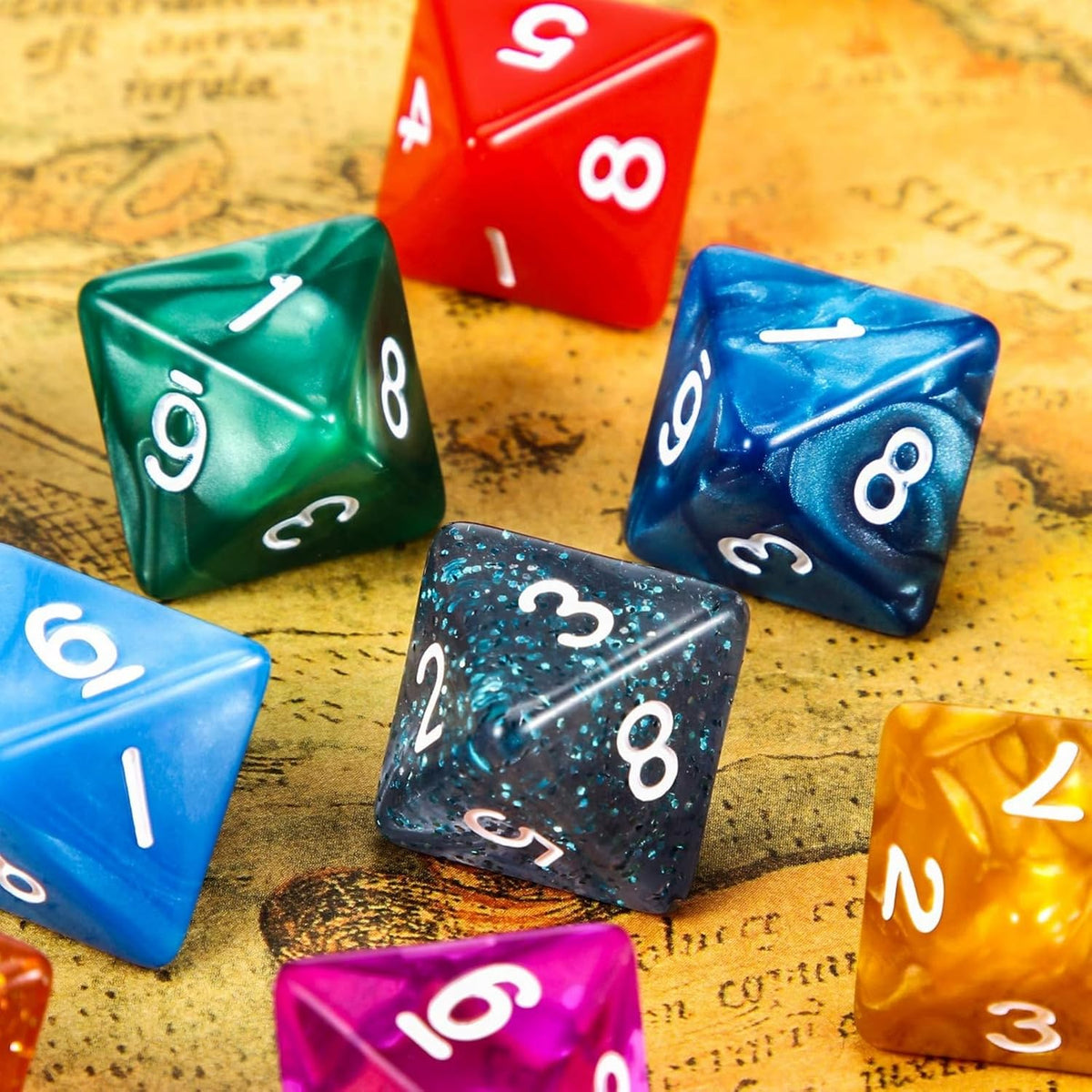 TecUnite 25 Pcs Polyhedral Dice Set, Transparent Mixed Color - Transparent and Dots / 8 Sides - image 2
