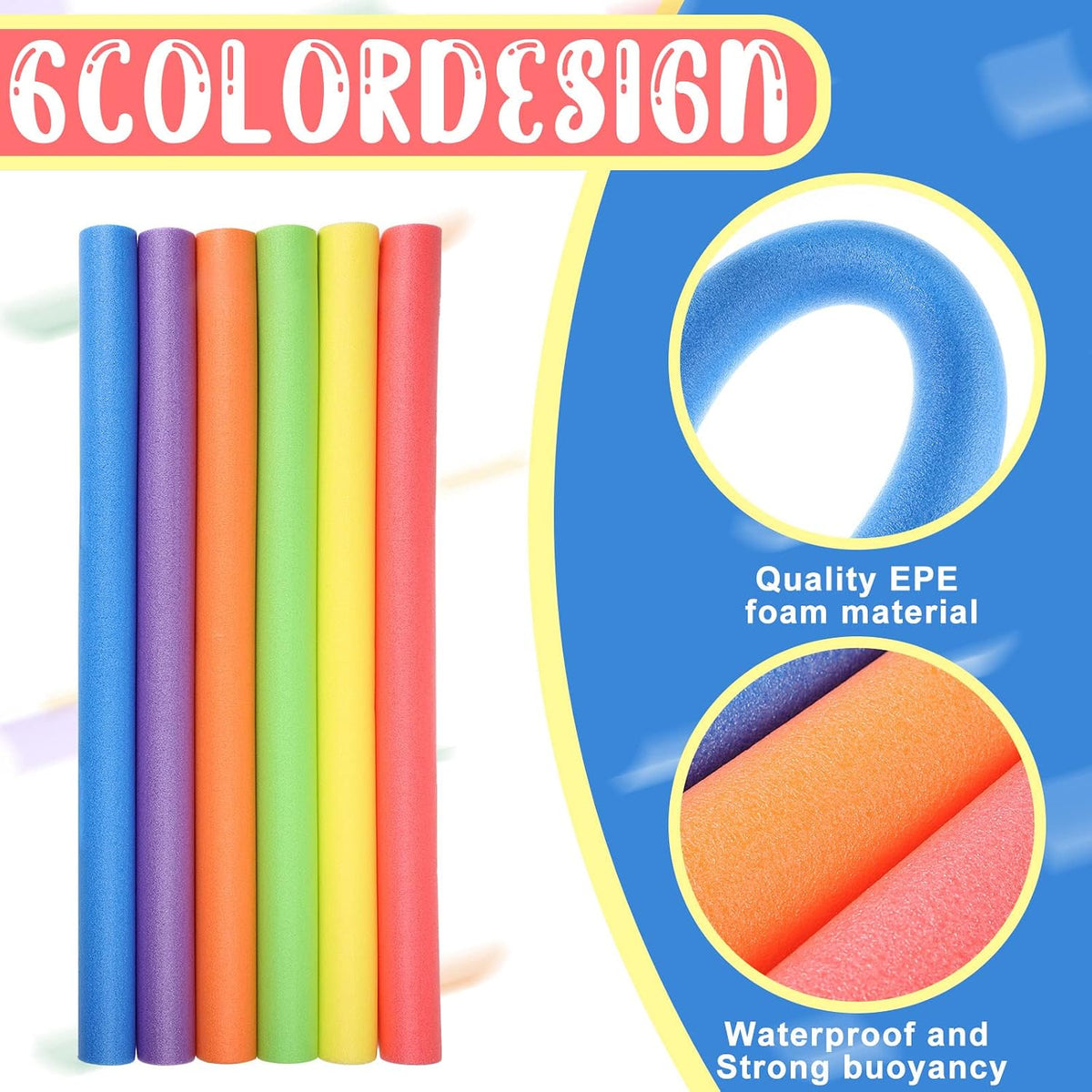 Hanaive white foam pool noodles, 6 pack, 52 inches long with hollow centers - view 22