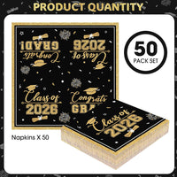 PERFQU Class of 2026 graduation napkins in blue and gold with cap and tassel design - view 23