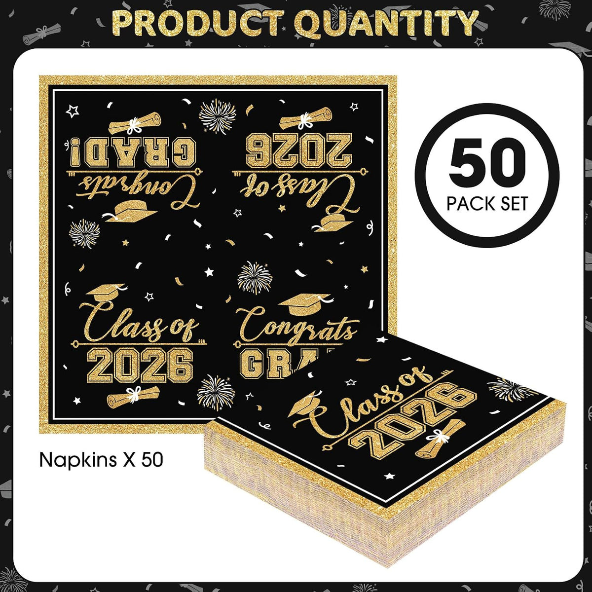 PERFQU Class of 2026 graduation napkins in blue and gold with cap and tassel design - view 23