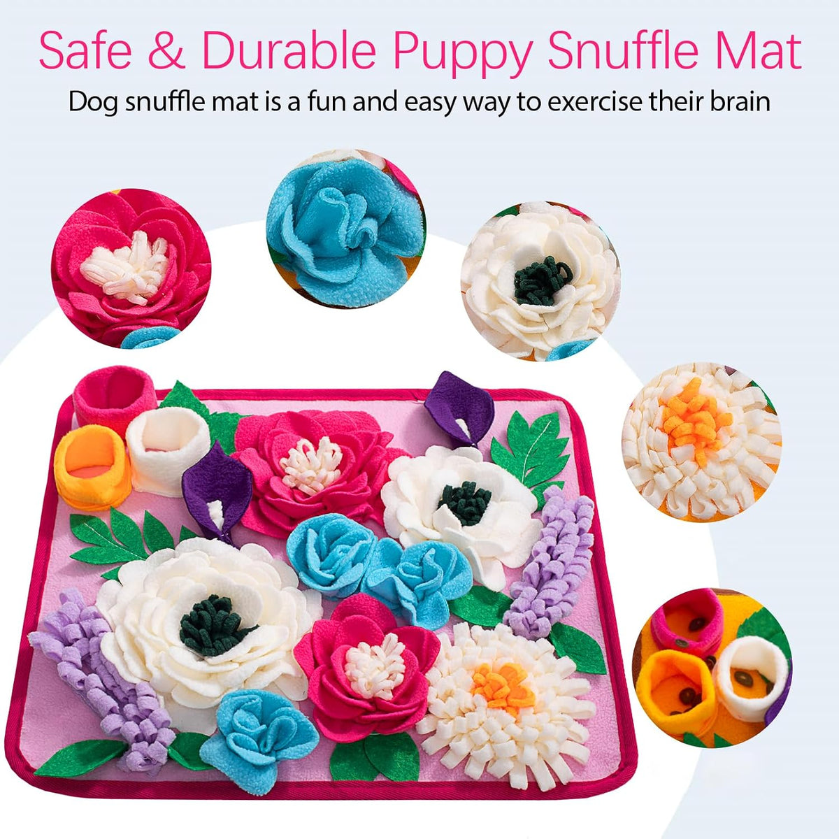 Snuffle Mat for Dogs Pet Treats Feeding Mat for Small/Medium Breed - Rose pink - image 4