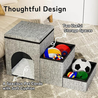 Dog Stairs with Storage, 3-Step Wider Dog Steps with Condo for Dogs and Cats, Pet Stairs for High Bed Climbing, Grey