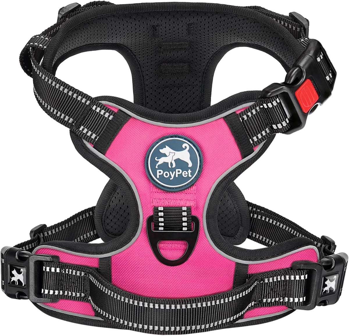 PoyPet No Pull Dog Harness Medium with Front Clip & Neck Release - Medium / Pink