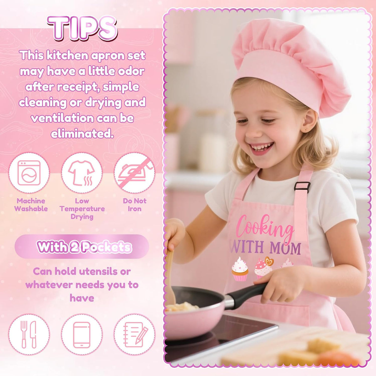 R HORSE Kid Apron and Chef Hat Set - Pink Cooking - image 3