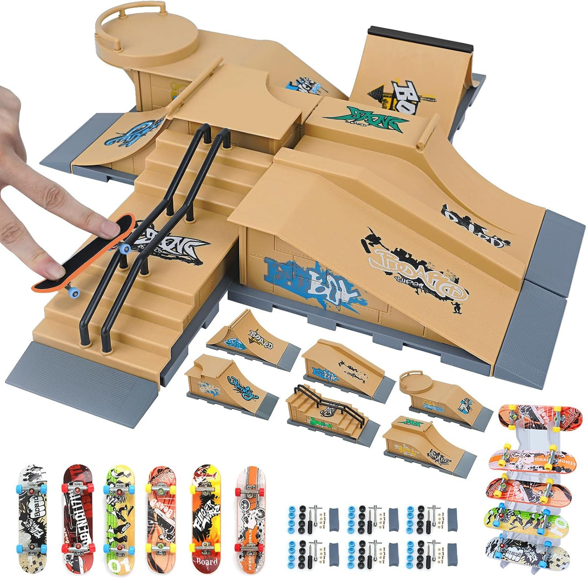 Gr8ware 6-in-1 fingerboard skate park with half pipe ramp and mini finger skateboards - view 3