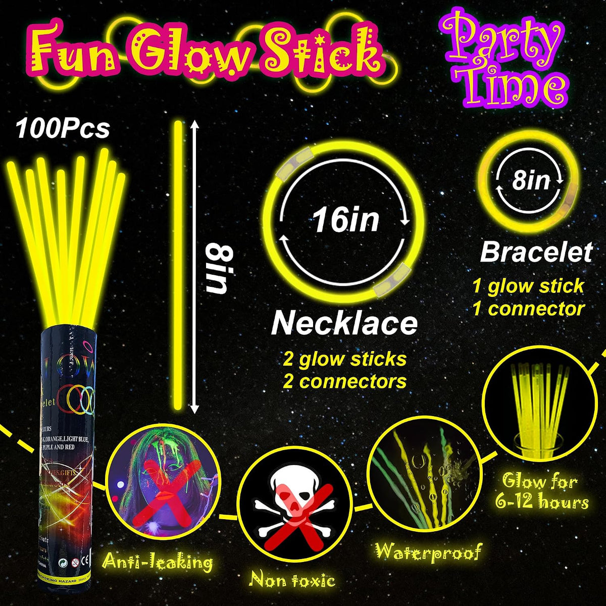 ILHSTY 100 pack green 8 inch glow sticks with connectors for necklaces - view 21