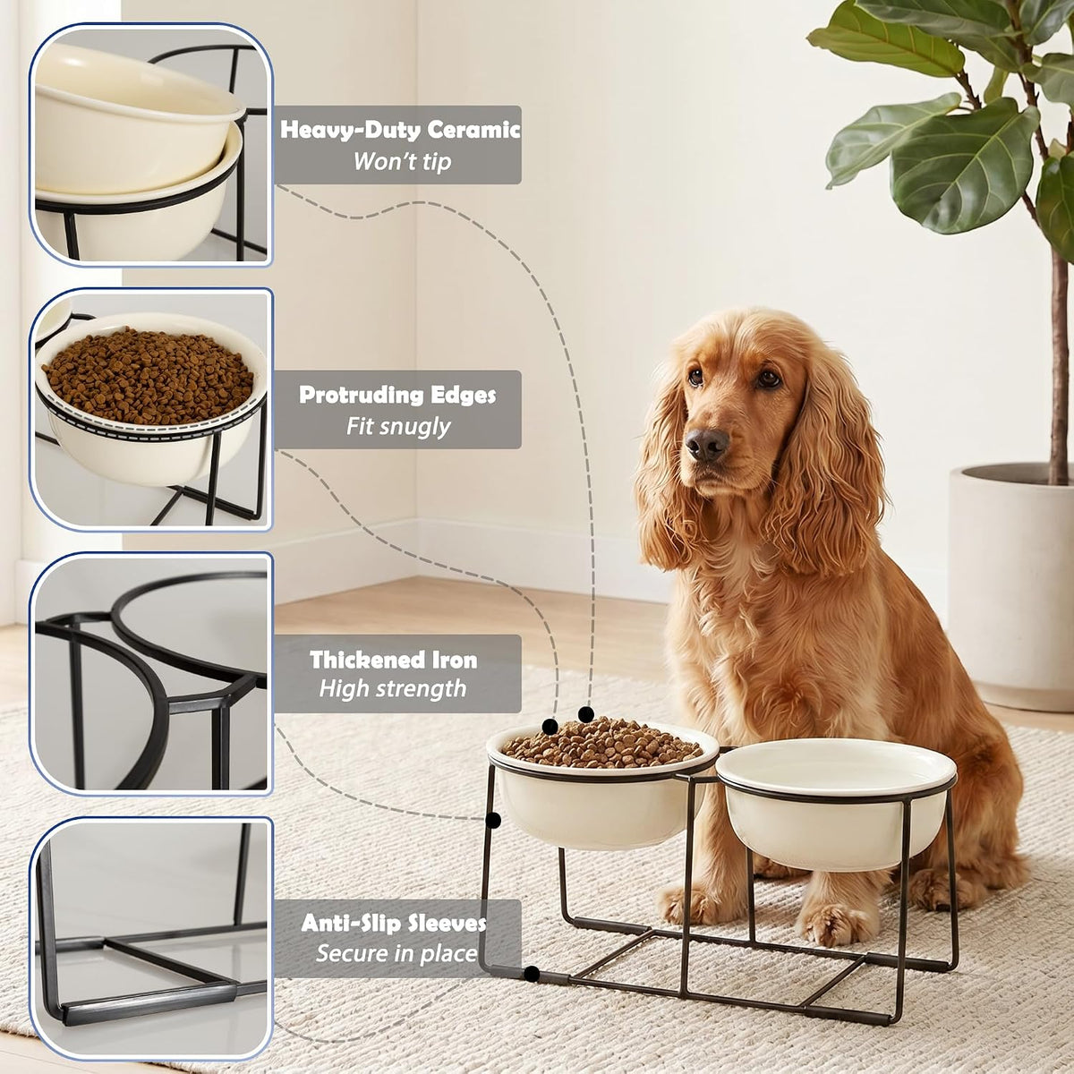 Ceramic Elevated Dog Bowls with Stand - Beige / XL × 2 - image 4