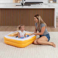 3-in-1 Inflatable Baby Pool, Safety Secure Grip Handles - 34" Square Orange Burst - image 4