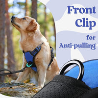 rabbitgoo Dog Harness for Large, No Pull Pet Harness with 3 Buckles, Adjustable Soft Padded Vest with Control Handle, Walking Reflective Pet Vest for Large Dogs, Blue, L