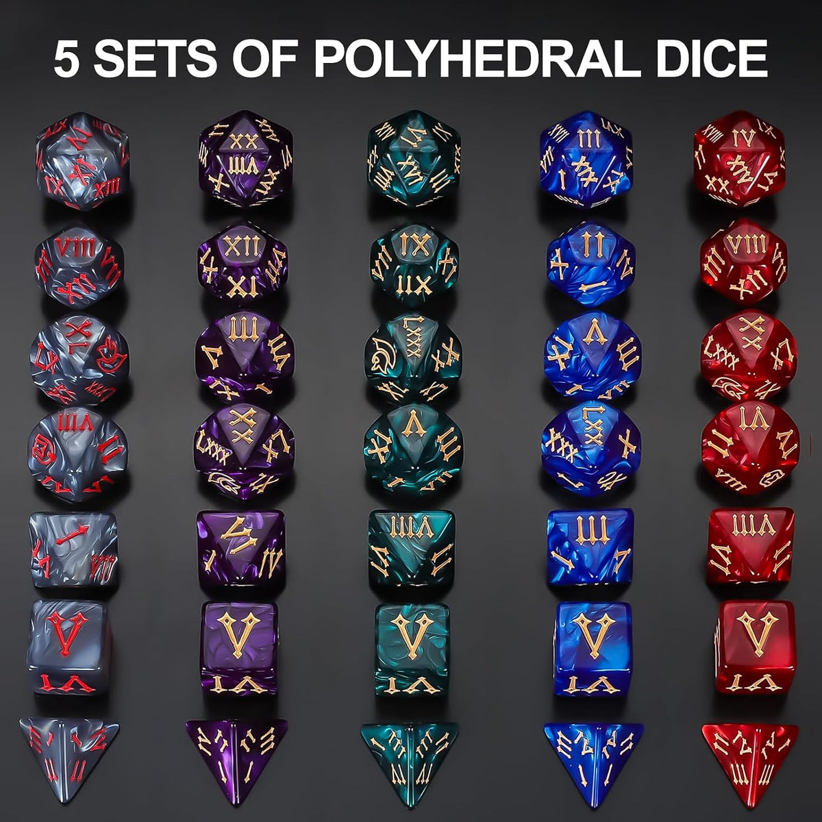 QMay 7 Sets Polyhedral Dice - 5 Colors (35pcs) - image 3