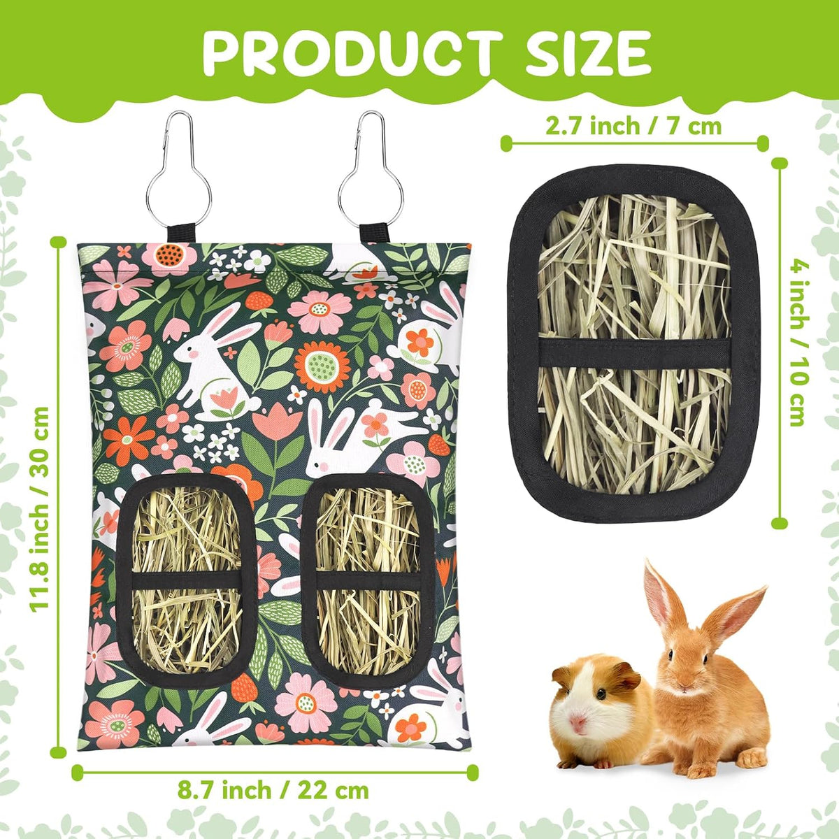 3 Pcs Rabbit Hay Feeder Bag - 11.8"×8.7" / Green,Yellow,Blue - image 2