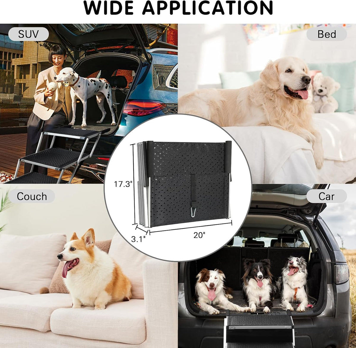 Folding Dog Stairs for Car, 16.9" Wide 4-Step Non-Slip Pet Steps – Essentials for Dogs - Black / 20In-4 Steps - image 3