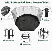 Puppy Playpen with Bottom Pad and Door, 8 Panels 24" H - Black / X-Small Pen: 24-Inch High / Playpen+Bottom - image 4