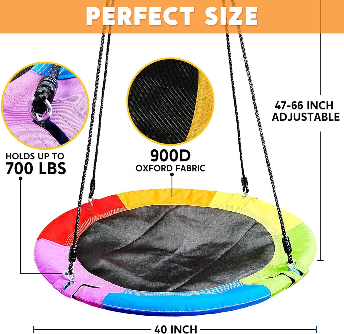 TURFEE 40 inch Saucer Tree Swing 900Lb Weight Capacity - Rainbow - image 3