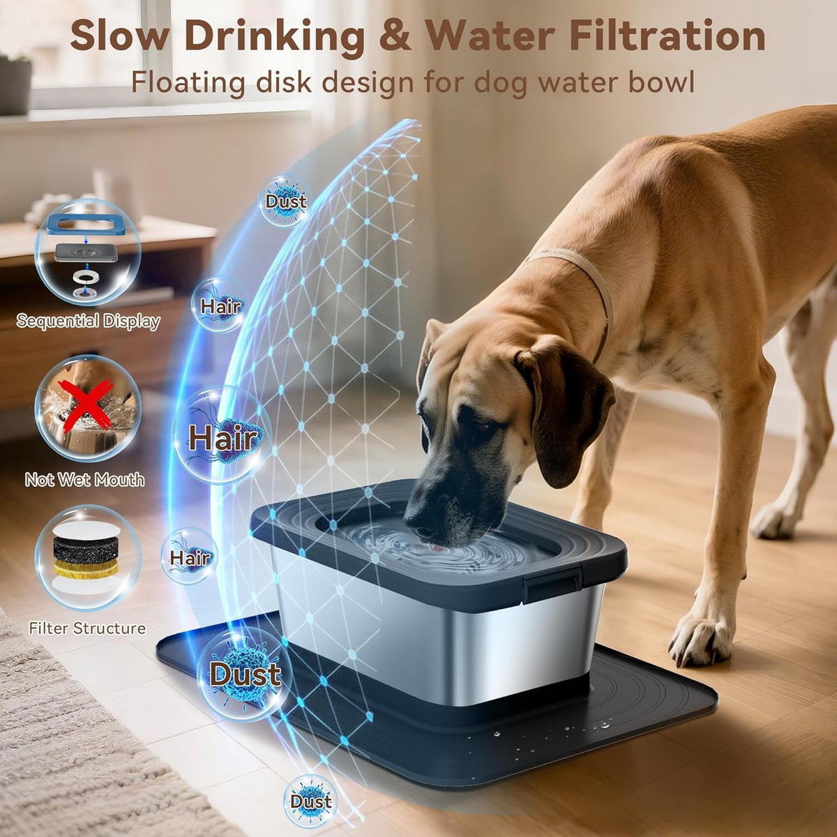 10L No Spill Dog Water Bowl Stainless Steel for Messy Drinkers – Essentials for Dogs - Black - image 3